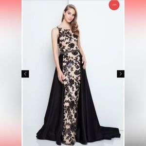 Terani Couture Two Tone Embroidered Floral Dress With Overskirt